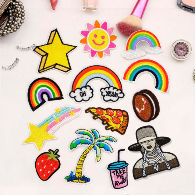 Sun Rainbow Star Piza Embroidered Sew On Iron On Patch Badge Fabric Craft Cap Sun Rainbow Star Piza Embroidered Sew On Iron On Patch Badge Fabric Craft Cap