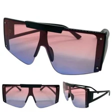 OVERSIZE EXAGGERATED RETRO MODERN SHIELD Party Club SUNGLASSES Large Black Frame