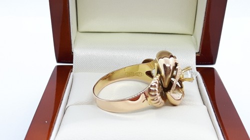 Antique Italian 18ct Gold Rose cut Diamond double leaf ring, UK size Q - Picture 6 of 12