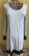 Alya Gray t shirt dress Black crochet trim wide neck XS Rayon Stretch Comfort