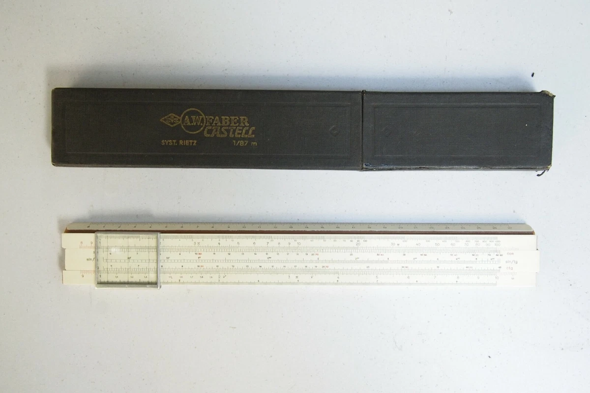 FABER CASTELL Slide Ruler Rietz 1/87 Laminated Wood 1950s, 44 OFF
