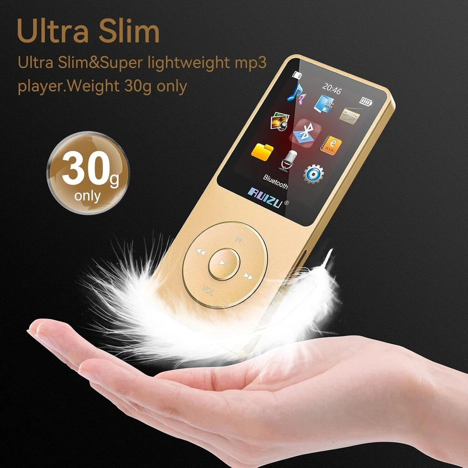 Lettore MP3 portatile a batteria Radio FM Bluetooth 5.3 32GB Display 1,8” Oro - Imagen 4 de 4