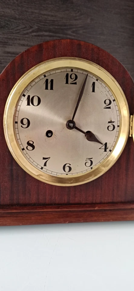 Reloj grande antiguo alemán Metzner & Co Constantia caoba campana repisa años 20 Foto 3 de 4