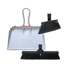SWOPT Angled Broom Head + Push Broom Head + 17” Steel Dustpan – Multi-Surface...