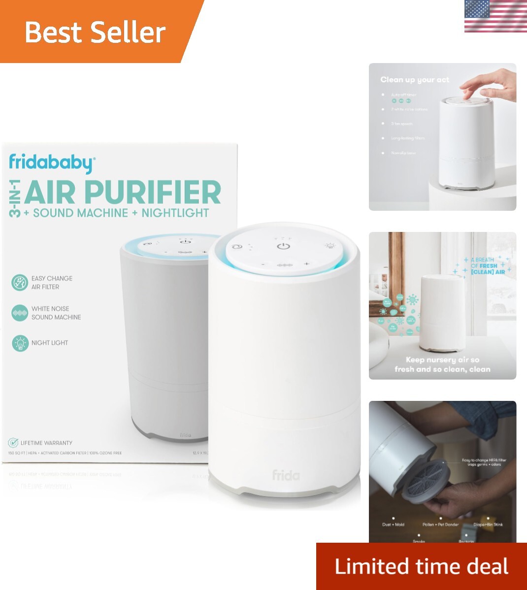 3-in-1 Baby Sound Machine with Nightlight and Air Purifier for Better Sleep-image