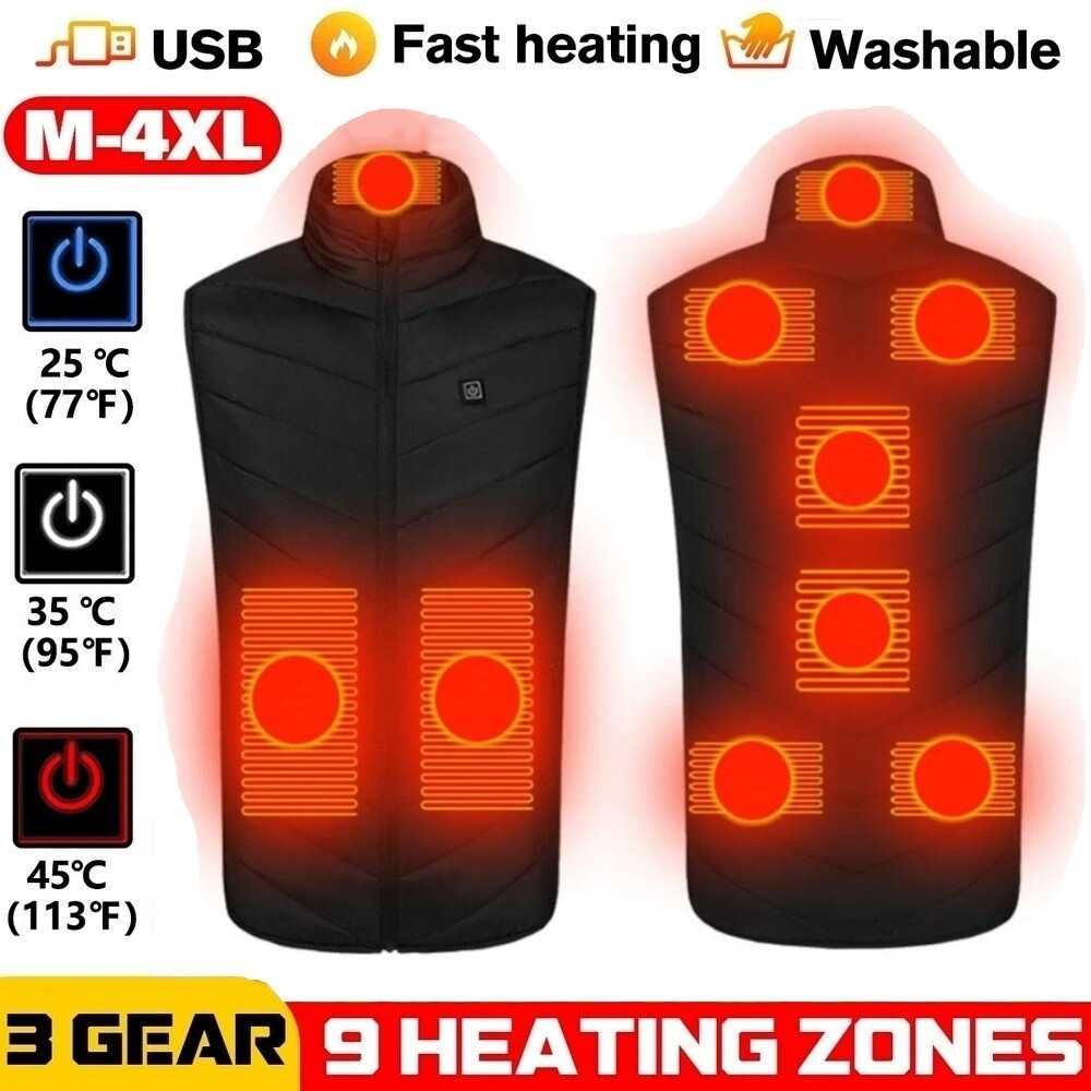 Electric USB Heated Vest Jacket Gilet Warm Up Heating Pad Body Warmer