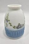 ANTIQUE VINTAGE WHITE & BLUE SATIN MILK GLASS LAMP SHADE EMBOSSED 2 1/4” Fitter