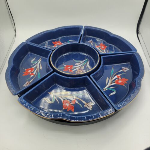 Japan Lazy Susan Blue Dynasty Serving Tray, TurnTable! Beautiful Set Of 7 Pieces - Picture 3 of 6