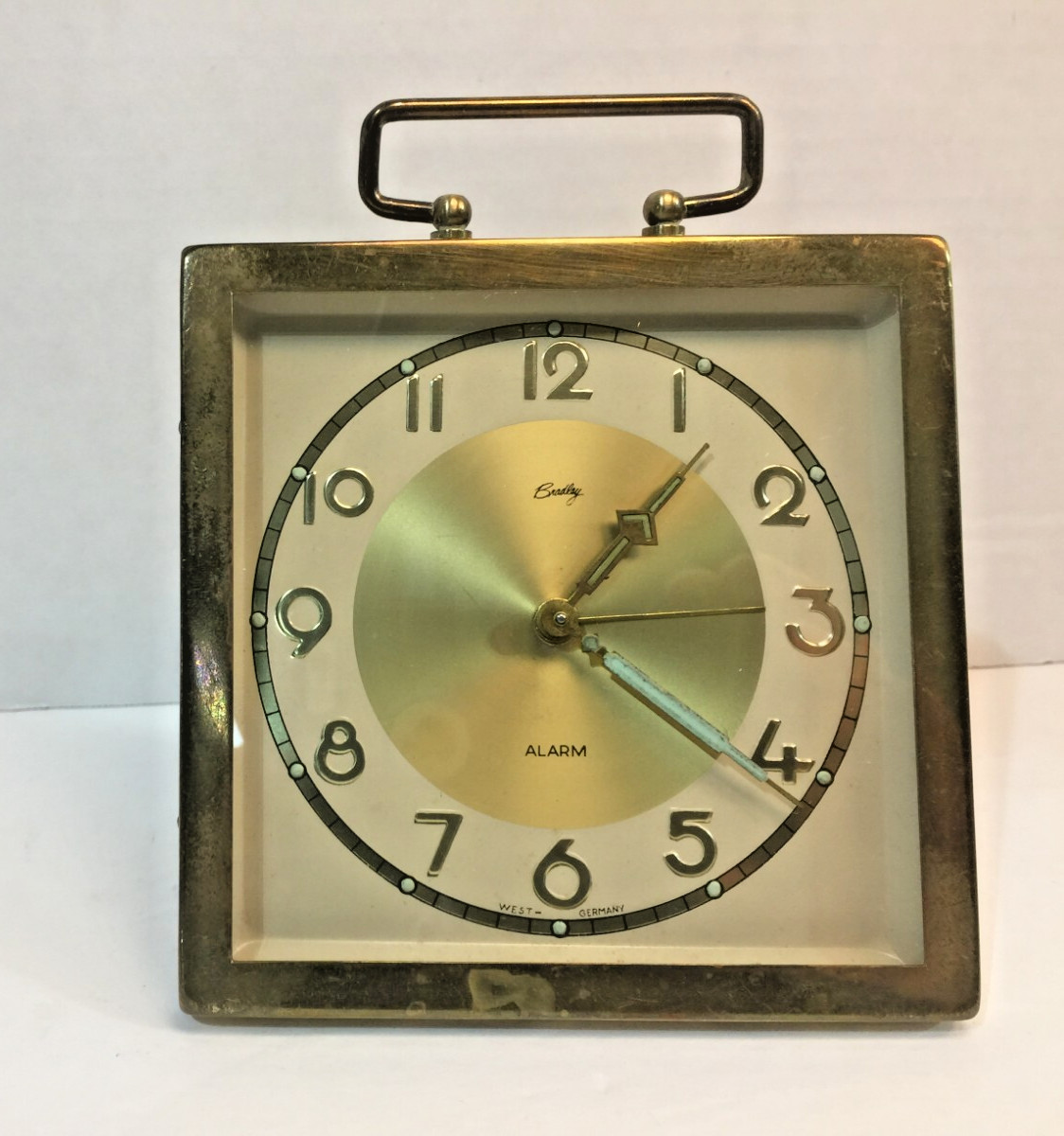 Vintage Bradley Brass Alarm West Germany Clock Illuminated Dial Windup Working!