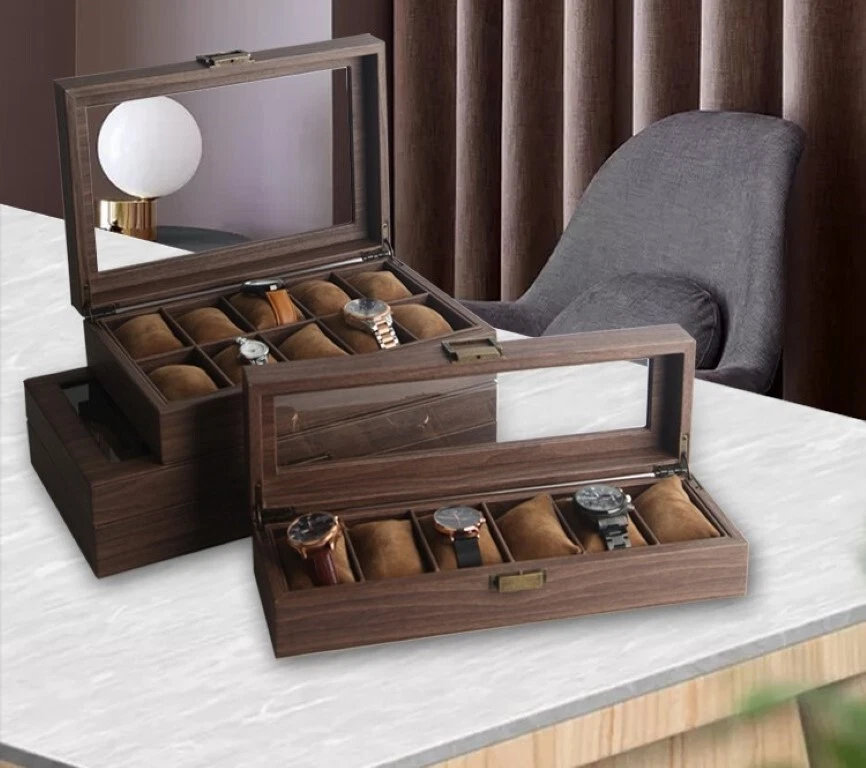 Estuche organizador de almacenamiento de cuero PU 2-12 ranuras para exhibición de relojes Foto 3 de 4