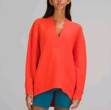 LULULEMON Rippled V Neck Pullover Sweater Orange Neon Athleisure Loungewear 6