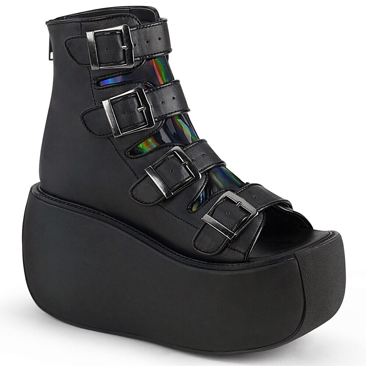 NIB Demonia Violet-150 Black Hologram Cyber Platform Boots - Goth