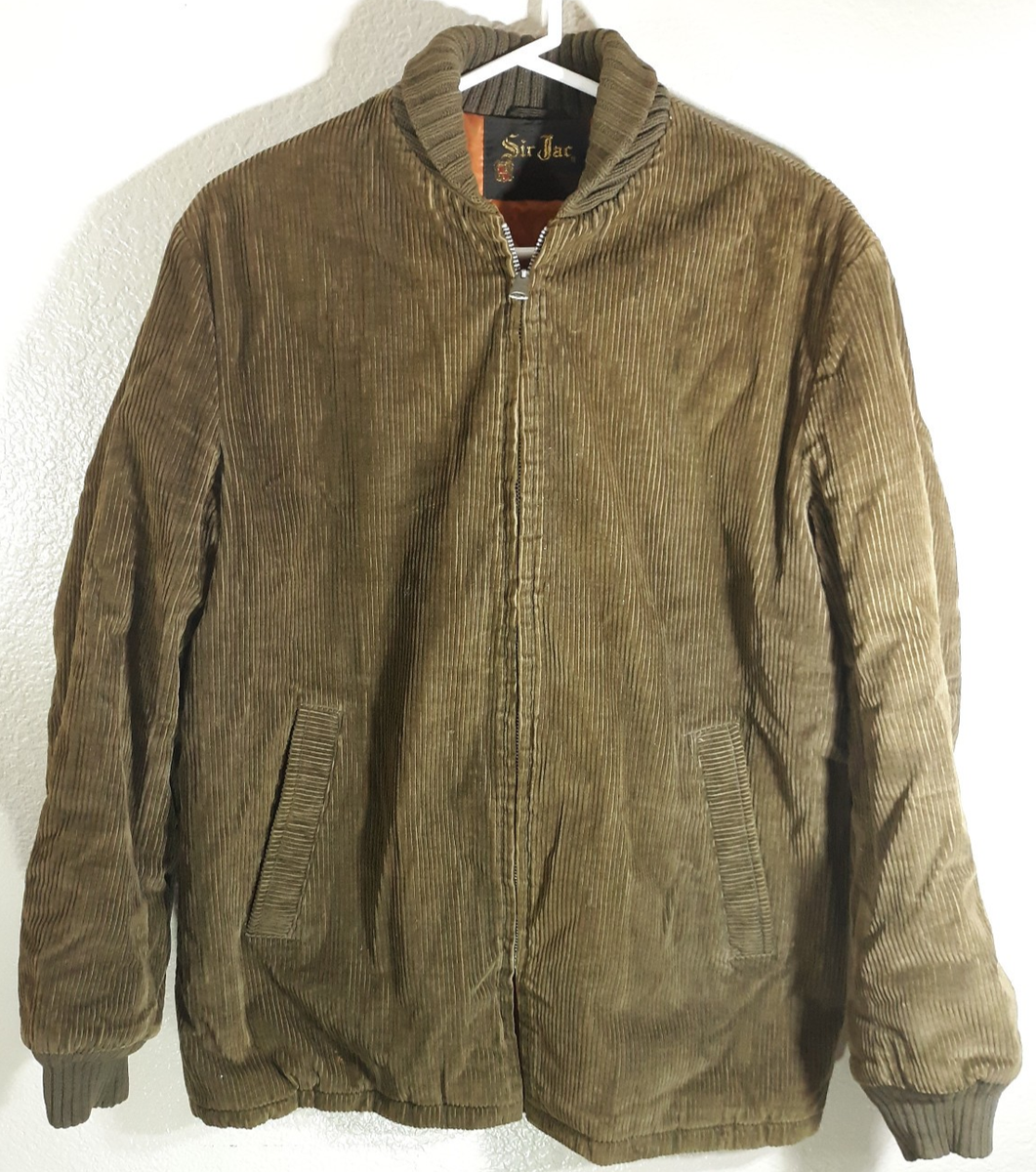 Vintage Sir Jac Mens Olive Green Coat Zip Up Corduroy Sz 44 Bomber