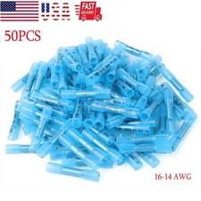 Blue Heat Shrink Butt Wire Connectors Electrical Terminals AWG 16-14 Gauge 50PCS