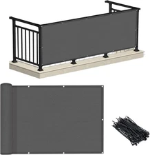 3'x10' Charcoal Balcony Privacy Screen Fence HDPE UV Weather-Resistant Outdoor