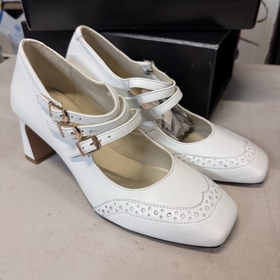 Girotti White Leather Strap Heels Made In Italy $289 EU 38/US 7.5 New
