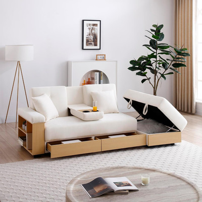 Sofa Sleeper with Storage Ottoman, Drawers & Drop Down Table