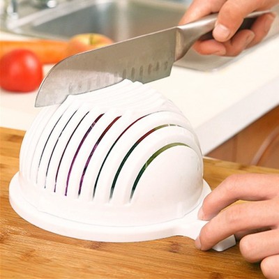 Salad Cutting Bowl Fruit Vegetables Divider Fruit Cutter Bowl Kitchen Gadget SET