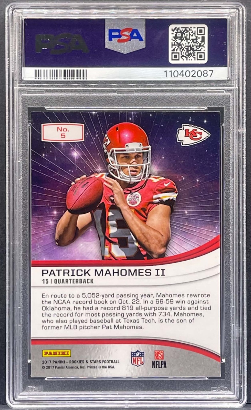2017 Panini Rookies & Stars Patrick Mahomes II #5 Stellar Rookies RC PSA 9 MINT view 2