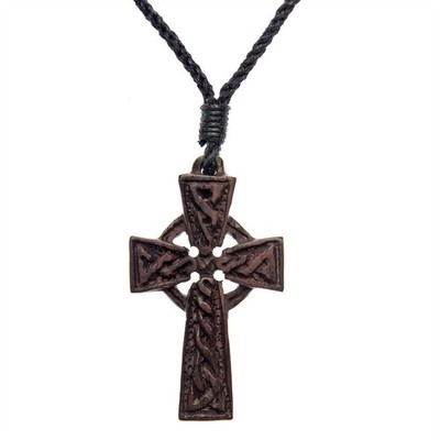 81stgeneration Wooden Cross Necklace Celtic Knot Pendant Cord Wood Jewellery
