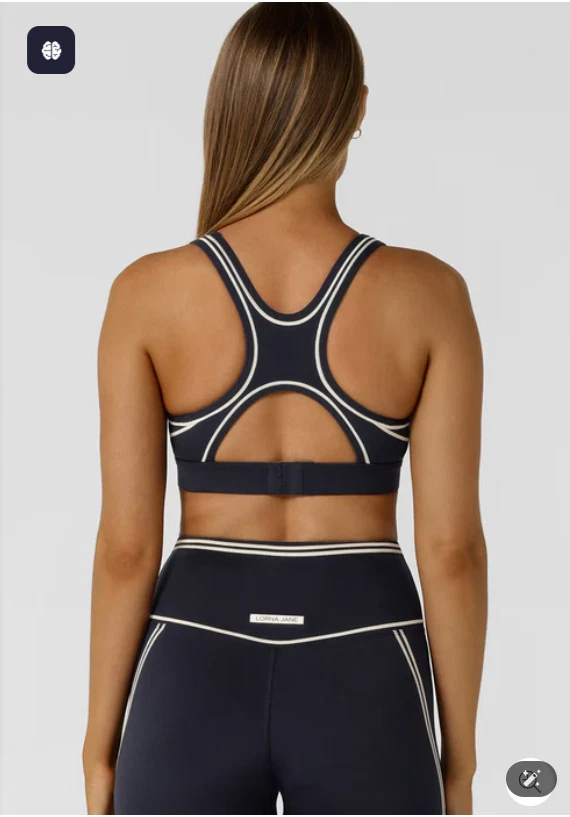 Lorna Jane 复古田径高支撑运动文胸 - 午夜蓝色中号 — 第 2/4 张图片