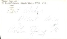 Preston Young Signed 3x5 Index Card Cut Roughriders Autograph Den