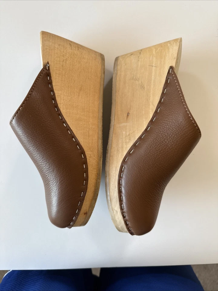 Maguba of Sweden 38 USA Size 8 Brown Clogging Shoes leather wood rubber sole - Image 2 of 4