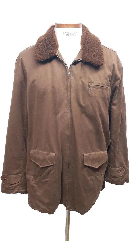 Polo Ralph Lauren Grande Algodón Marrón Cremallera Completa Chaqueta Abrigo Piel de Oveja Cuello de Piel  Foto 3 de 4