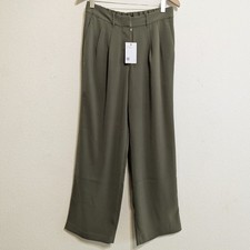 Quince Stretch Crepe Pleated Wide Leg Pants in Olive sz 10 Women's NWT 30" 