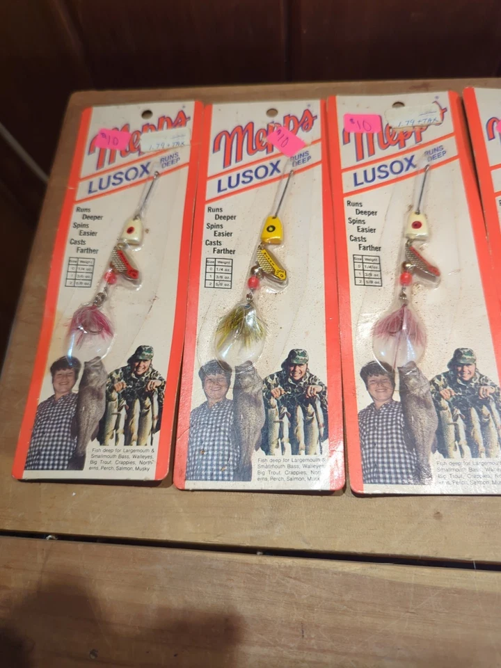 7 hilanderos ponderados vintage Mepps Lusox #1 nuevos en stock Foto 2 de 4