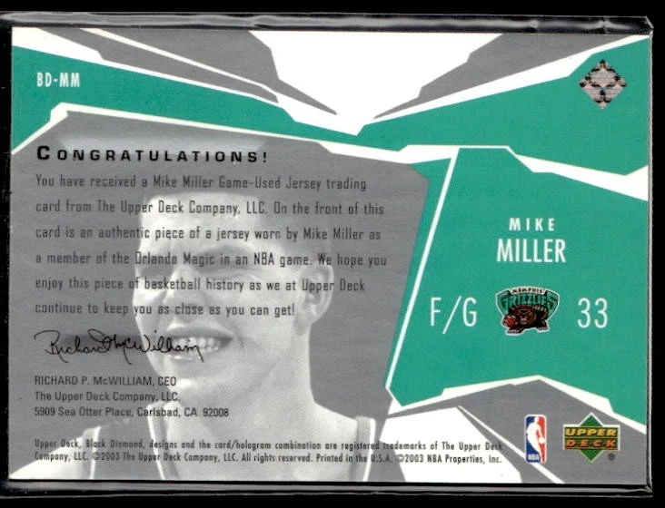 L41,884 -  2003-04 Black Diamond Jerseys #BDMM Mike Miller - Image 2 of 2