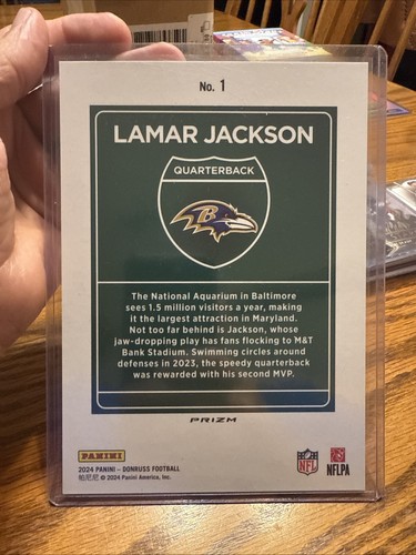 Panini Donruss 2024 - ¡Jumbo Downtown! Lamar Jackson #1 Baltimore Raven de gran tamaño - Imagen 2 de 2