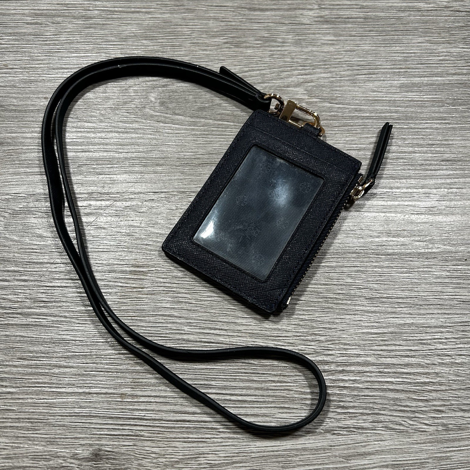 TORY BURCH Emerson Lanyard Luggage Saffiano Leather ID/Credit Card Holder Black thumbnail 3