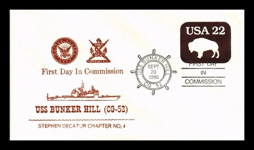US COVER USS BUNKER HILL CG-52 FIRST DAY IN COMMISSION NAVAL CANCEL