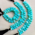 Natural Peruvian Blue Opal Beads 11x8-14x10mm Smooth Pear Shape 7" Strand