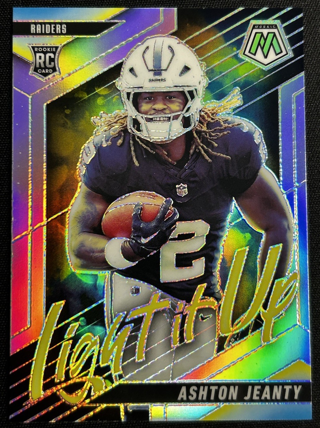 2025 Panini Mosaic ASHTON JEANTY RC Rookie Light It Up Silver Prizm #13 Raiders