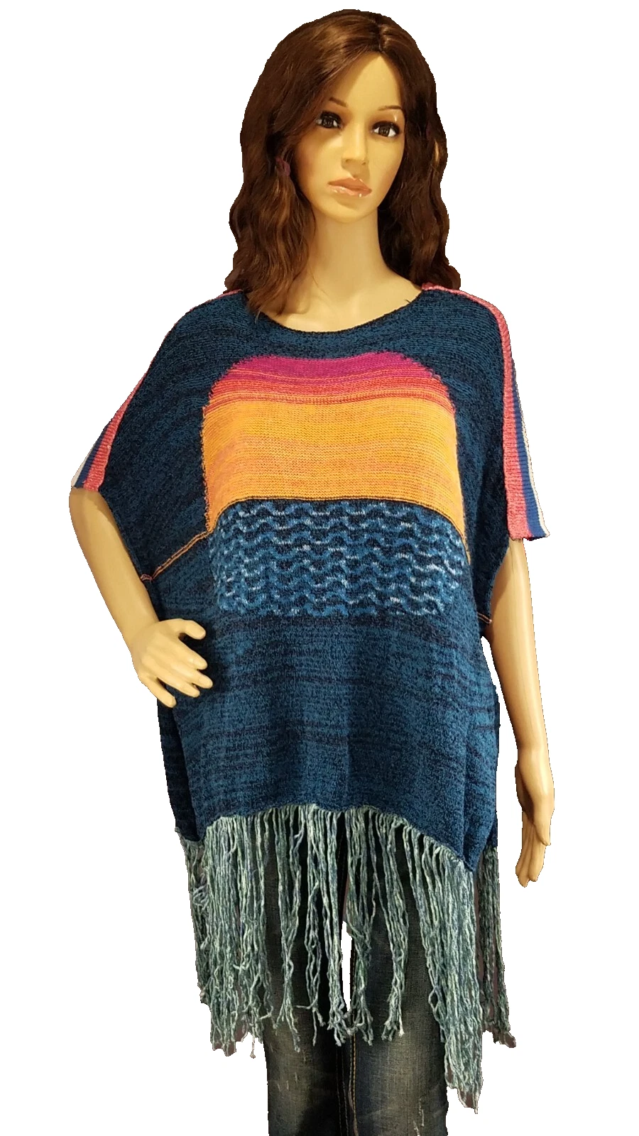 Free People Sunset Fringe Tunic Poncho Size M