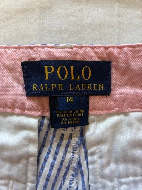 Pantalones Cortos Polo Ralph Lauren Niñas 14 Azul Blanco Rayas Seersucker Con Cinturón Calavera Foto 4 de 4