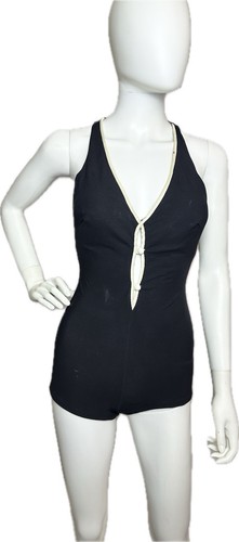 Traje de baño vintage de una pieza blanco negro de los años 50 cuello halter peso pesado - Imagen 9 de 10