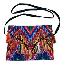 Hand Embroidered Crossbody Handbag, Colorful Geometric Design