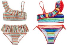 GIRLS 7-8 OFF SHOULDER BIKINI CHOICE in SASSY STRIPES  LAYERED RUFFLES NWT