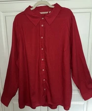 NWT 2X Red Soft Surroundings Button Down Shirt Linen/Viscose “American Beauty”