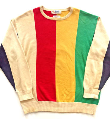 Pringle Of Scotland Retro Vintage Colorblock Cotton Sweater Mens L Hand Intarsia