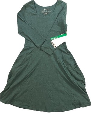 NEW Pact Organic Cotton Women's Fit & Flare Dress / Teal / Sz M - NWT