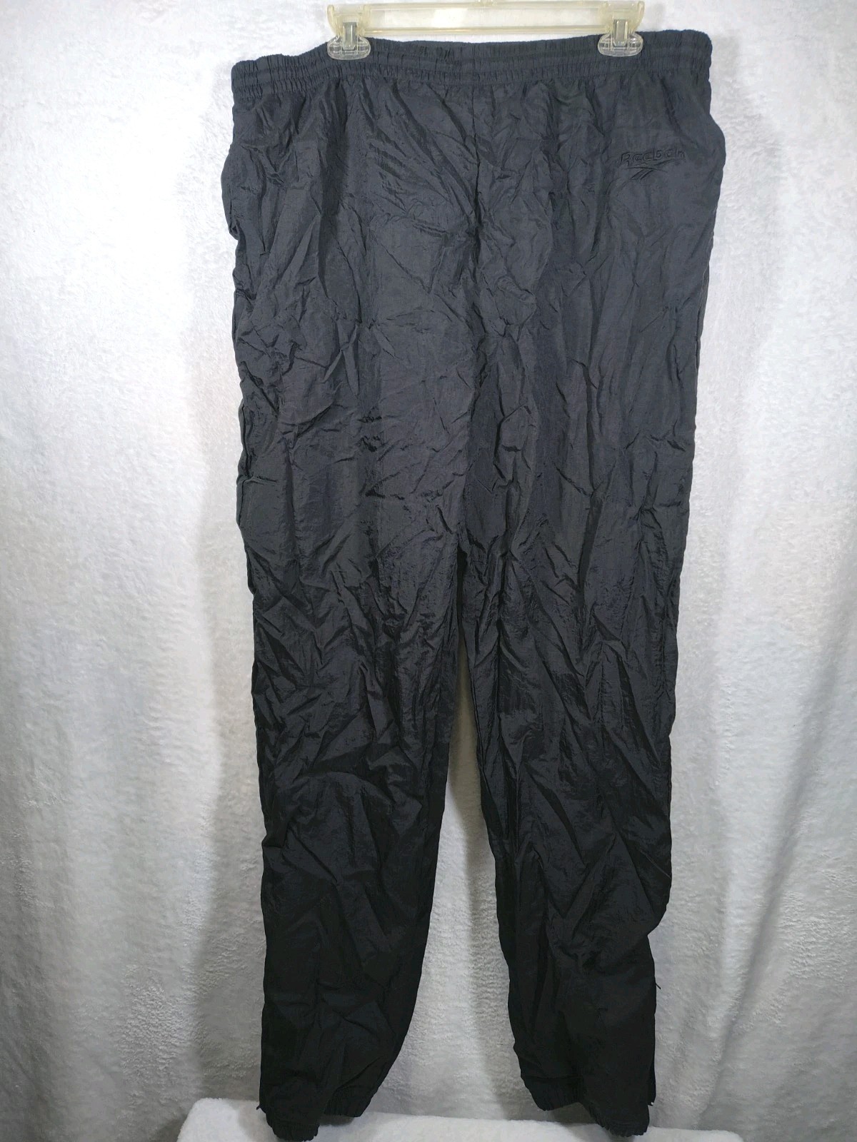  90's Vintage Reebok Black Nylon Lined Track Pants Windbreaker Joggers Size L 