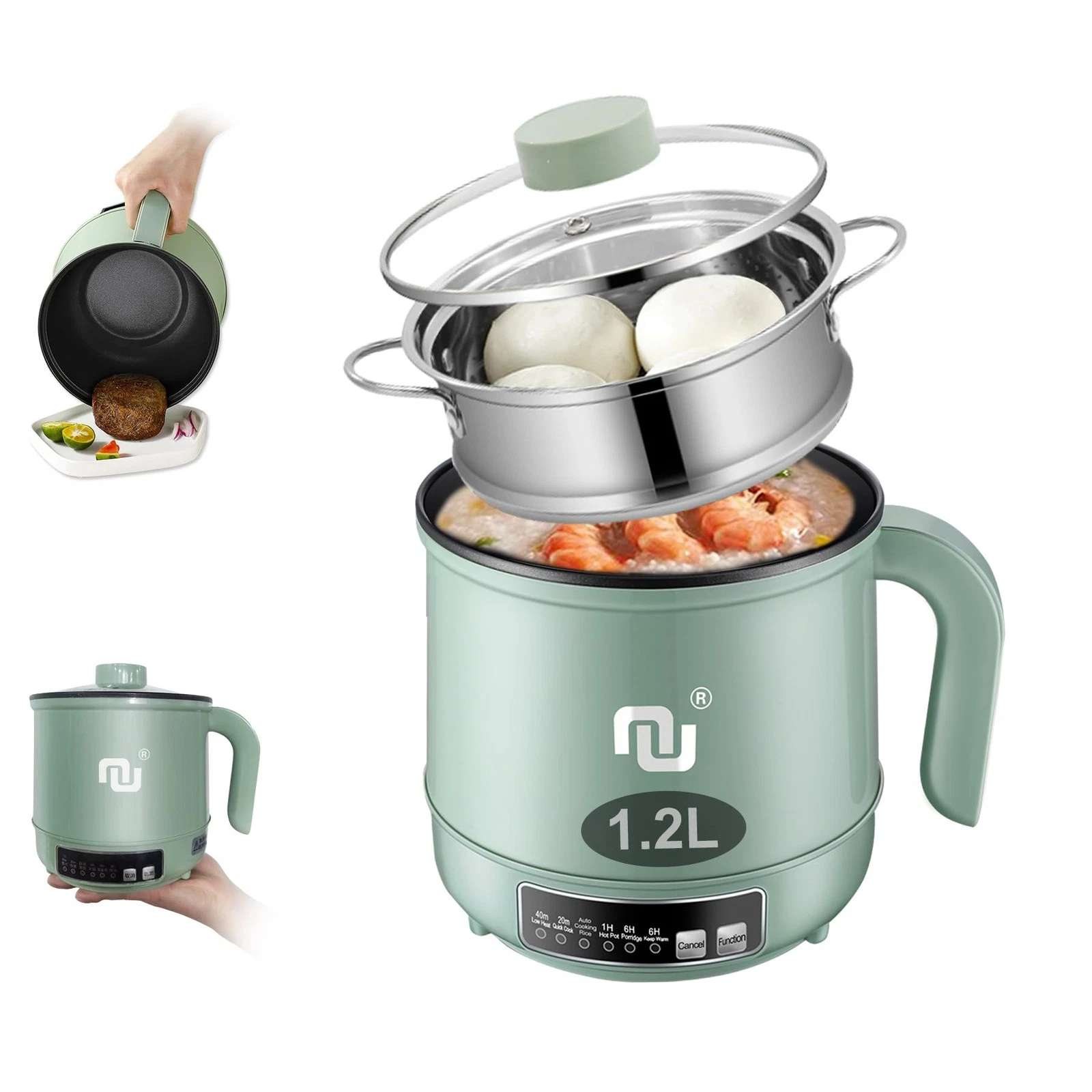 Smart Mini Hot Pot with Timer and Automatic Shut Off 1.2L Non-Stick Rapid Noo...