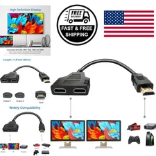 Dual HDMI Splitter Cable for TV Monitor Connection Easy Plug and Play Setup