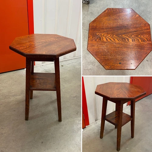 Gorgeous Antique Solid Oak Pub Table With Shelf - Side Table / Garden Table