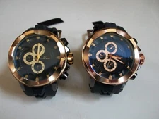 Men Gold & Rose Gold Finish Tecno Sport Black Silicon Band Fashion Hip Hop Watch