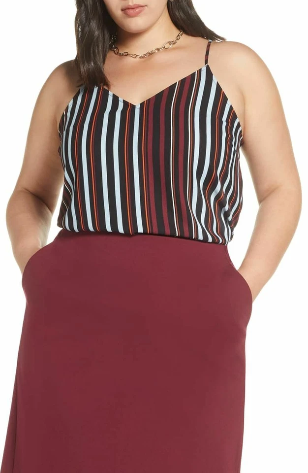 Blusa camisola halógena cuello en V talla grande 3X negra borgoña a rayas nueva con etiquetas $49 Foto 2 de 4
